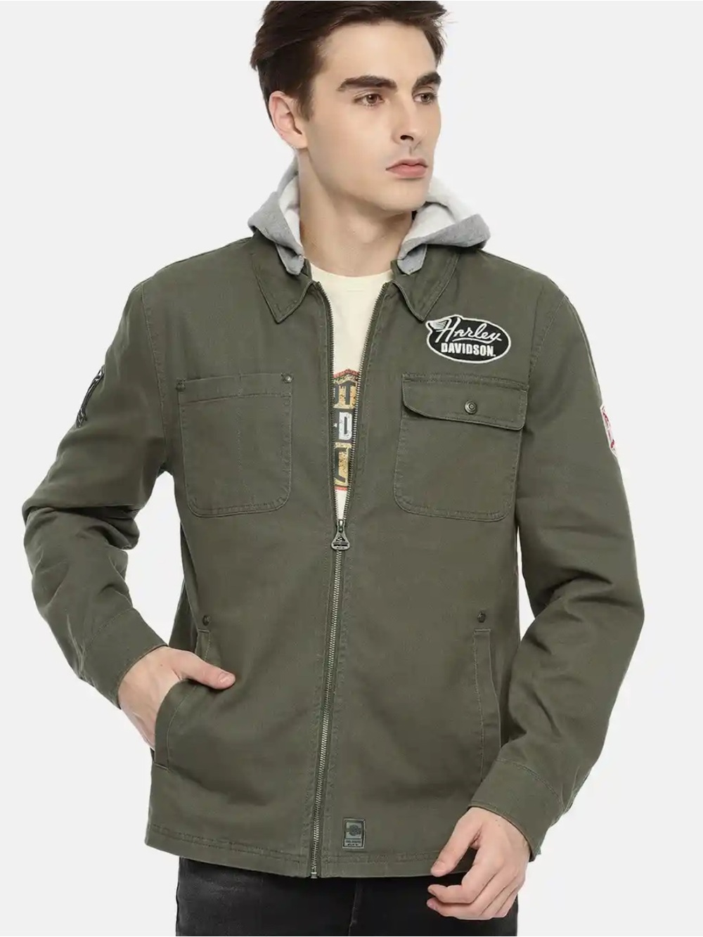 Harley-Davidson Men's Hoodie Cotton Slim Fit Casual Jacket utility patch coat SM